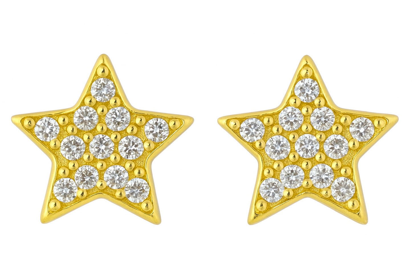 Sterling Silver Star Studs Gold Plated With Cubic Zirconia
