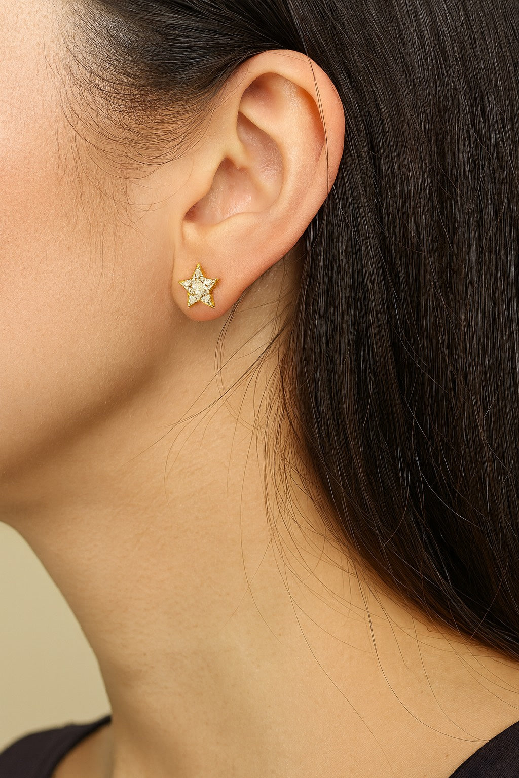 Sterling Silver Star Studs Gold Plated With Cubic Zirconia