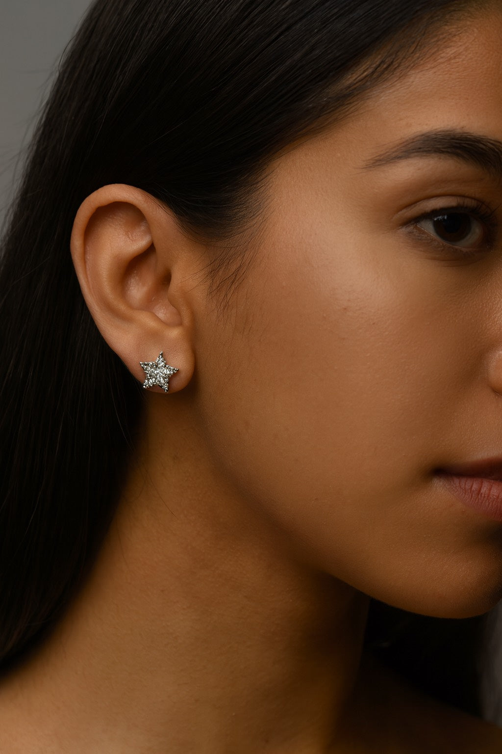 Sterling Silver Star Stud Earrings w/Cubic Zirconia Stones