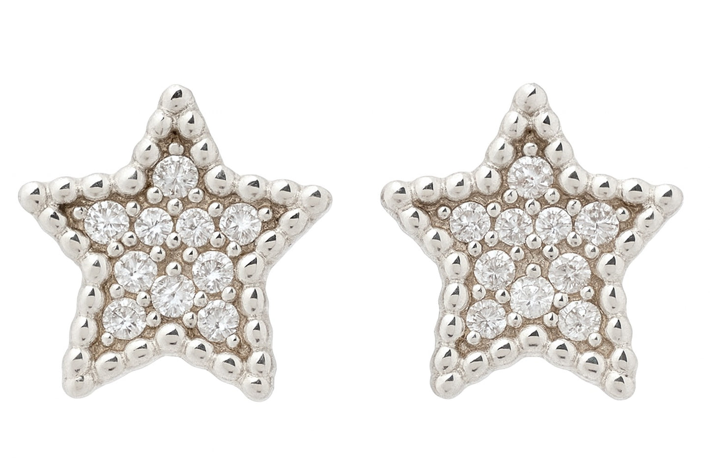 Sterling Silver Star Stud Earrings w/Cubic Zirconia Stones