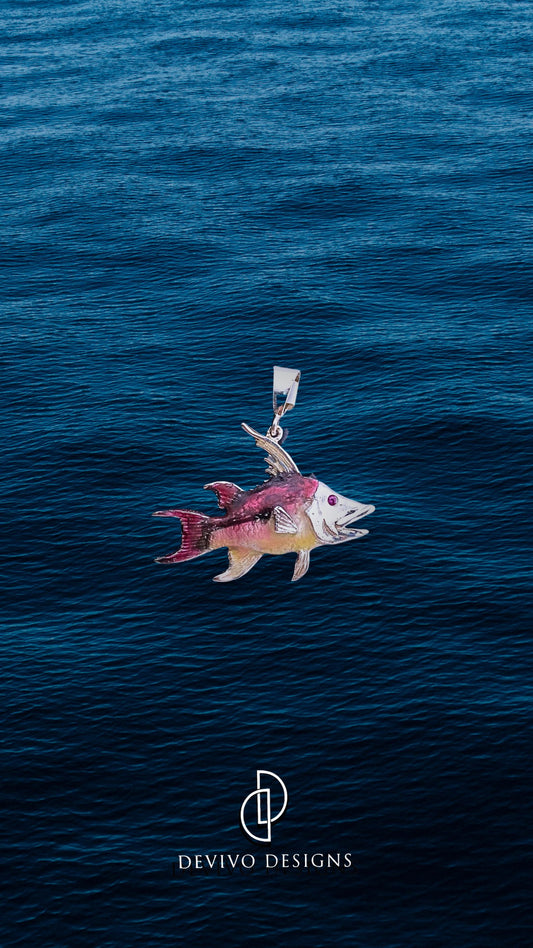 Enamel Hog Fish, Gem Eye (Ruby)