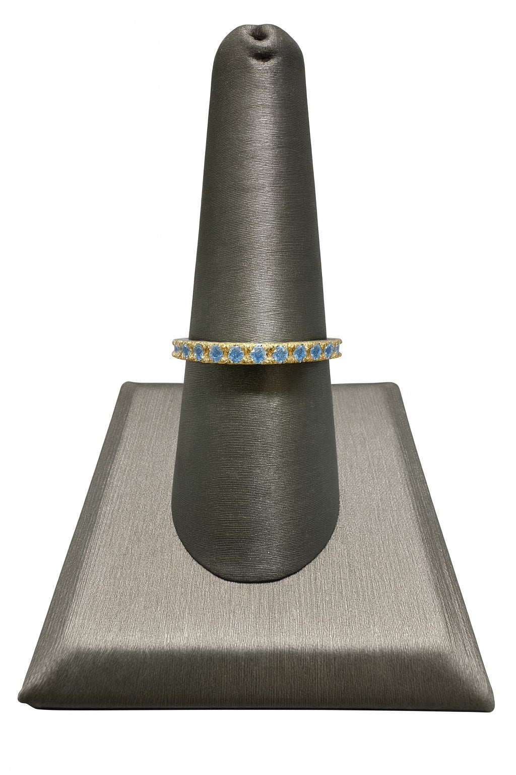 Solid Gold Stackable Ring w/Aquamarine Stones