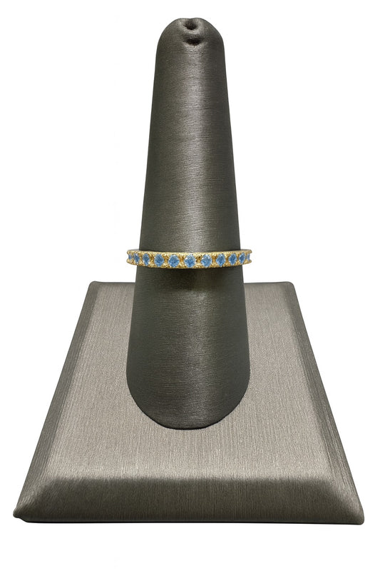 Solid Gold Stackable Ring w/Aquamarine Stones