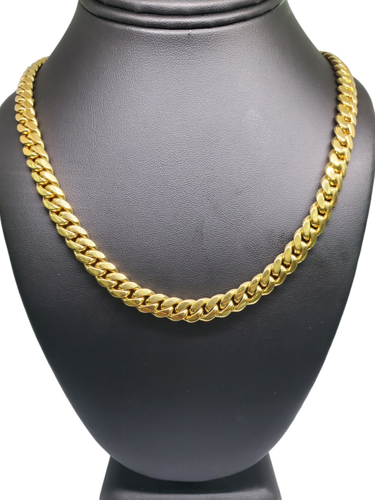 Handmade Miami Cuban link Chain. .925 sterling silver with Gold Vermeil finishing. 10.5 mm/28 Inch/184.8 grams