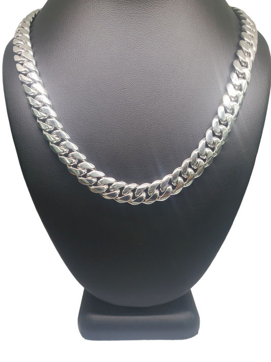 Handmade Miami Cuban link Chain. .925 sterling silver with Rhodium finishing. 11.5 mm/30 Inch/245.2 grams