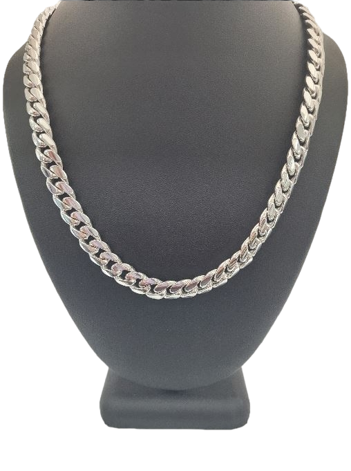 Handmade Miami Cuban link Chain. .925 sterling silver with Rhodium finishing. 8.5 mm/30 Inch/147.8 grams